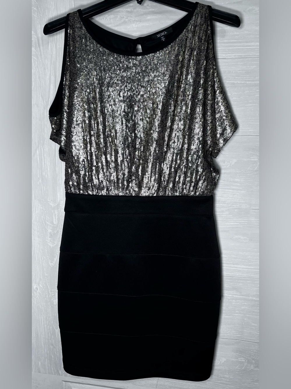 XOXO Silver Sequin Top Black Mini Dress